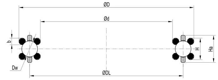 WBL圓鋼絲四點(diǎn)球結(jié)構(gòu)系列（單面滾道）結(jié)構(gòu)圖